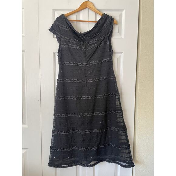 Tadashi too Vintage 90s Black Beaded and Ruffle Stripe Dress • Size 14Q ⬇️ - Picture 2 of 2